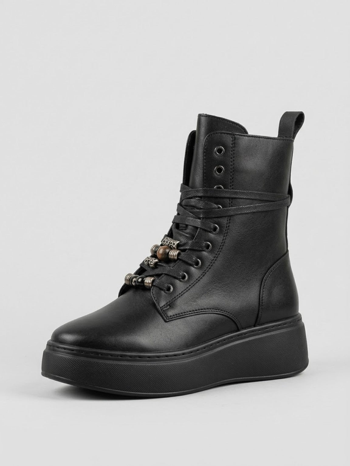 Anfibio donna Gold & Gold GB 1122 nero in pelle con lacci e cerniera laterale