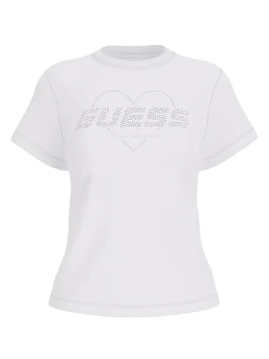 T-shirt maniche corte con logo strass e cuore argento