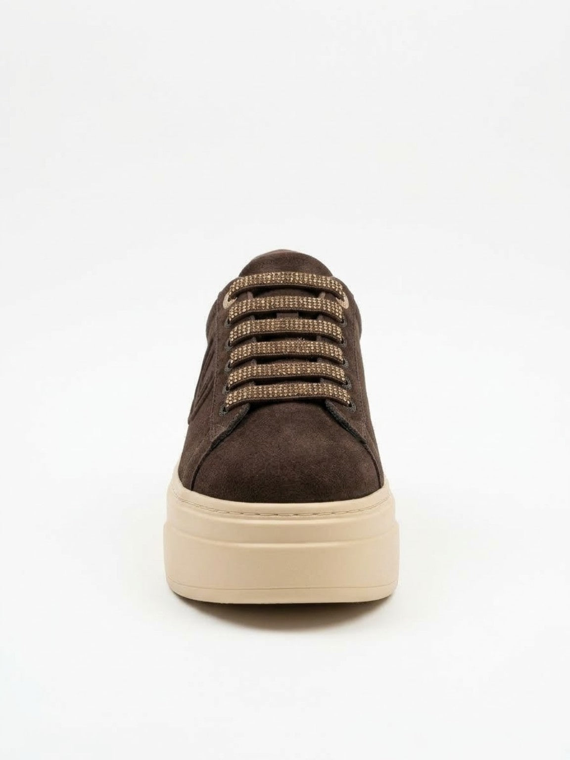 Vista frontale sneaker donna 4US Paciotti 4BV211 marrone con lacci gioiello