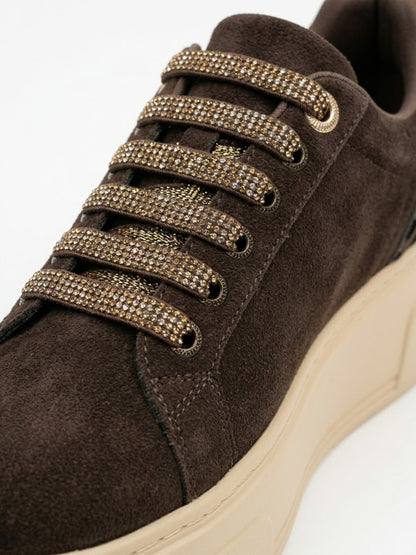 Dettaglio lacci con strass sneaker donna 4US Paciotti 4BV211 marrone