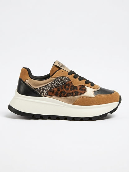 Sneaker donna Gold & Gold GB1110 camel in eco camoscio ed eco cavallino con accessori