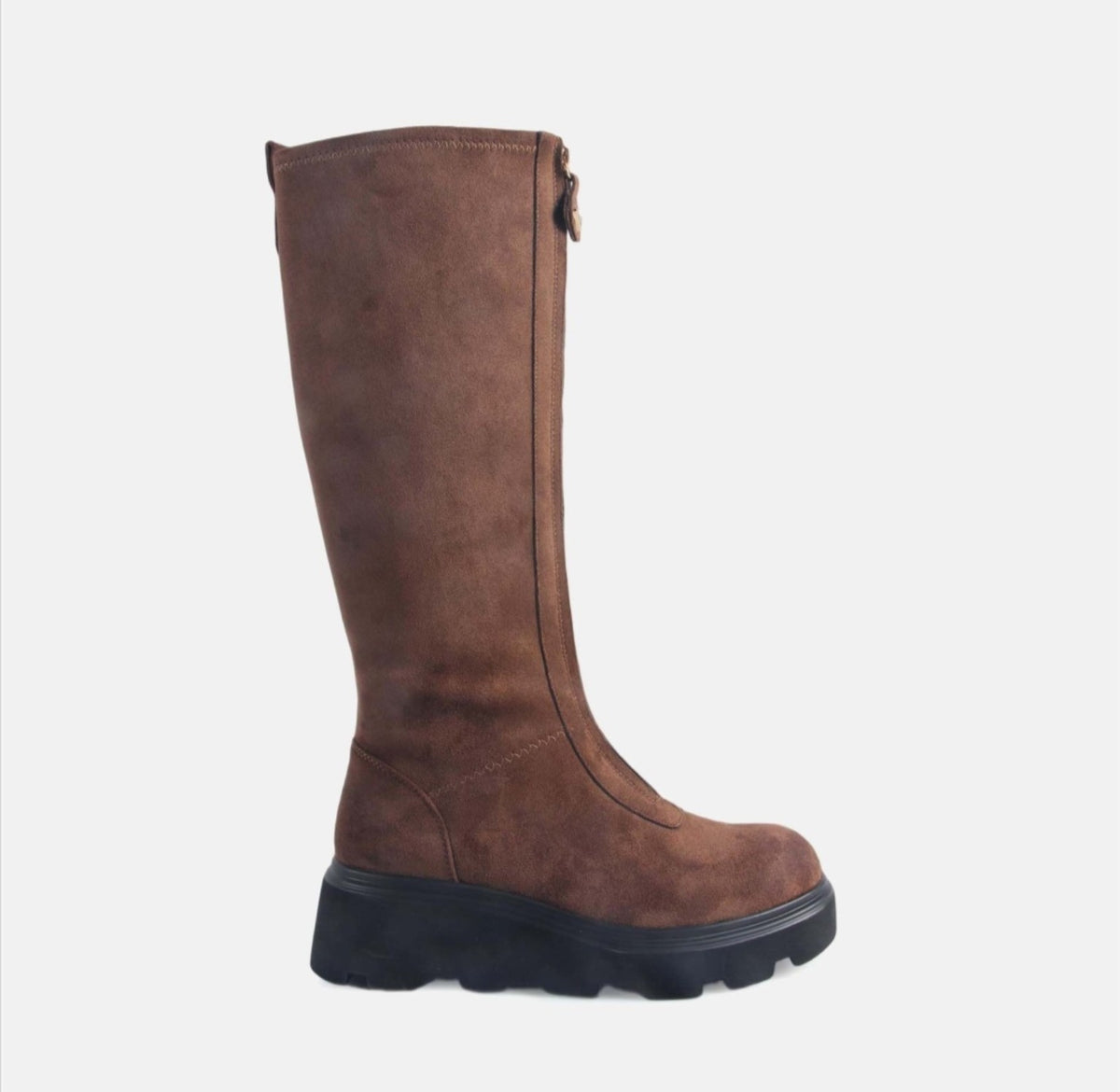 Stivale alto donna color khaki in suede vista laterale