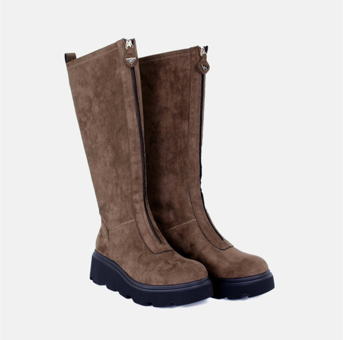 Stivale alto donna suede color khaki con cerniera