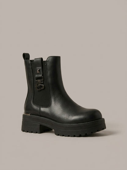 Stivaletto donna 4US Paciotti 4BV237 nero con suola platform carrarmato e logo laterale