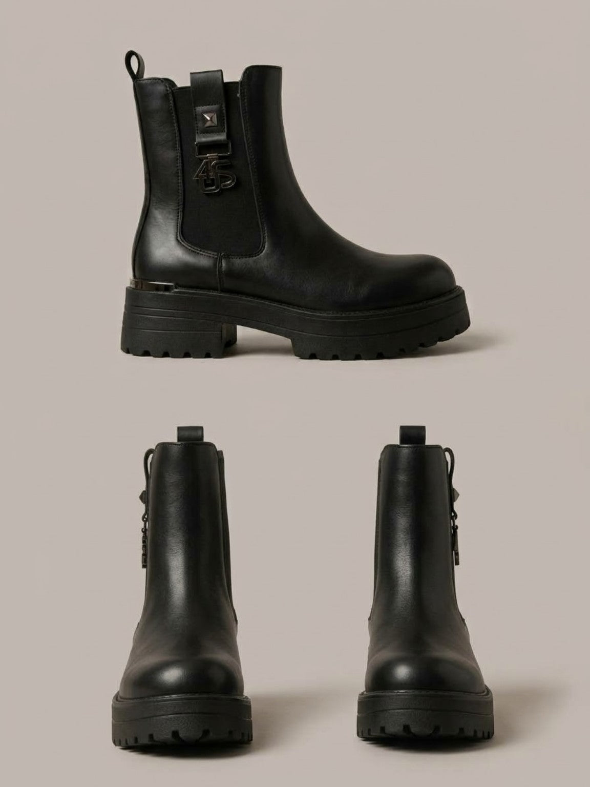Stivaletto nero 4US Paciotti 4BV237 vista frontale, suola carrarmato