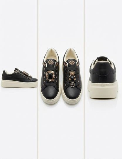 Sneaker donna Gold & Gold GB1093-1 nera in pelle vista laterale, frontale e posteriore