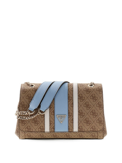 Borsa Guess HWBS 9167 2210 fantasia logata marrone con dettagli azzurri, vista frontale