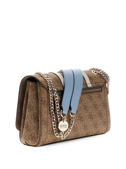 Borsa Guess HWBS 9167 2210 fantasia logata marrone con dettagli azzurri, vista laterale