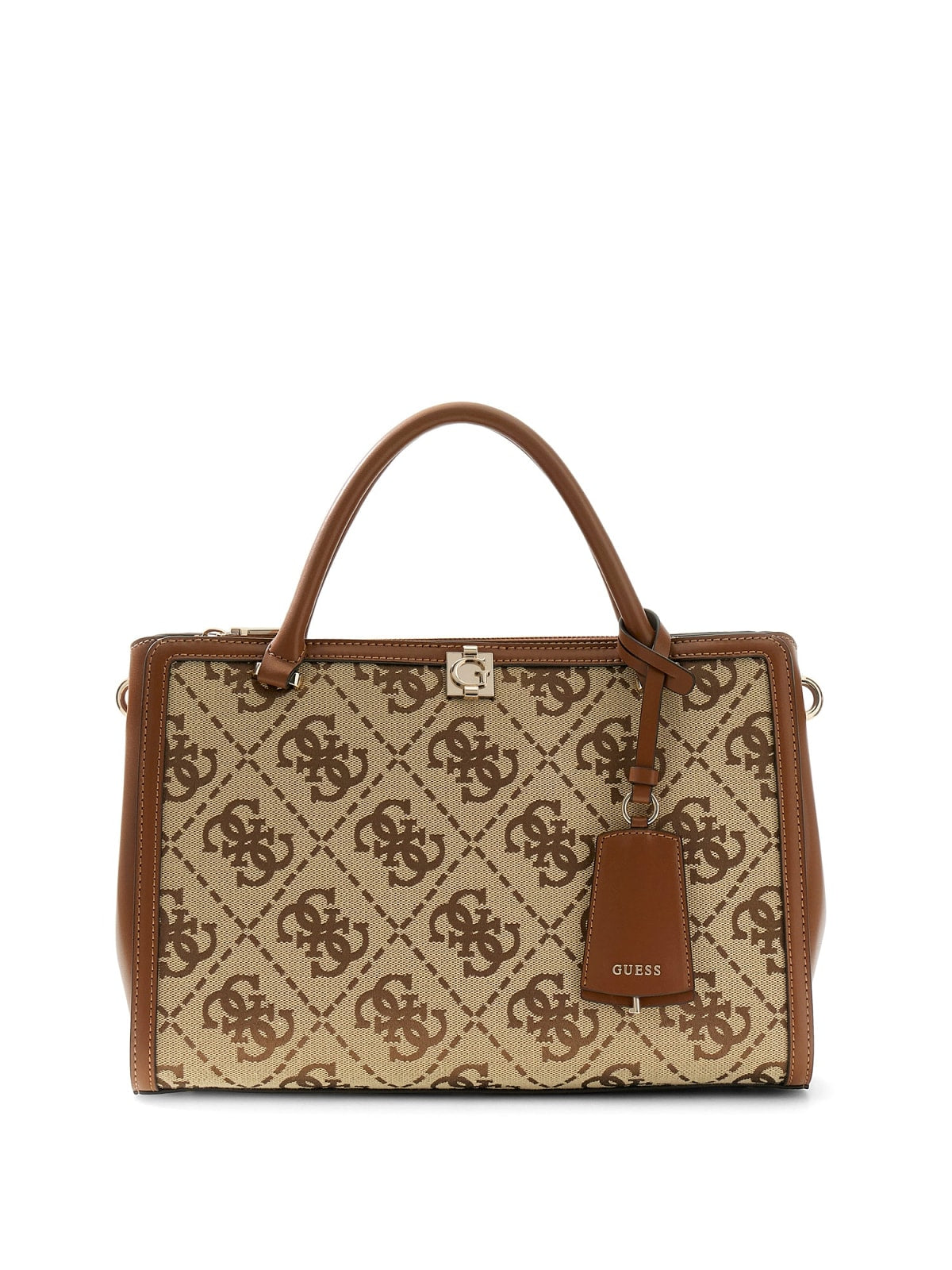 Borsa Guess HWJG97 55070 beige e marrone con fantasia logo, vista frontale