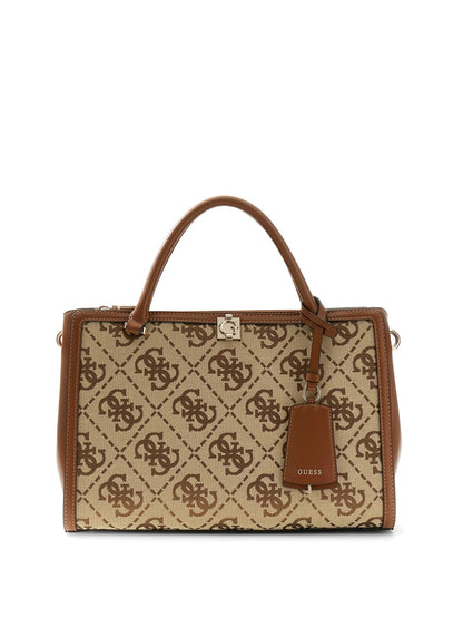Borsa Guess HWJG97 55070 beige e marrone con fantasia logo, vista frontale