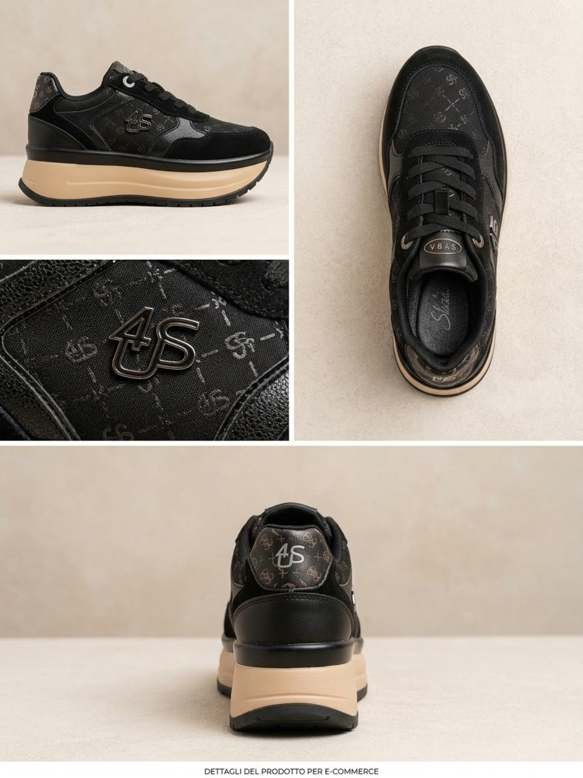 Sneakers Cesare Paciotti 4US donna nere 4BV217 – viste laterale, superiore e posteriore
