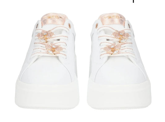 Sneakers Elettra con fiori strass oro/rosa