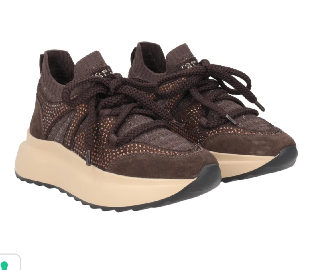 Sneaker Chill out con microstrass colore testa di moro