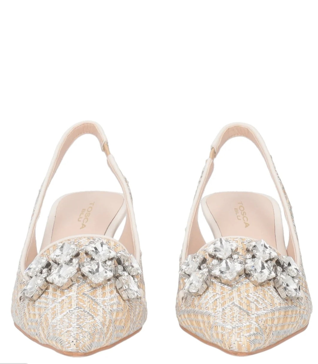 Slingback argento con strass