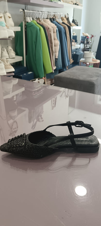 Sandalo flat raffia con strass