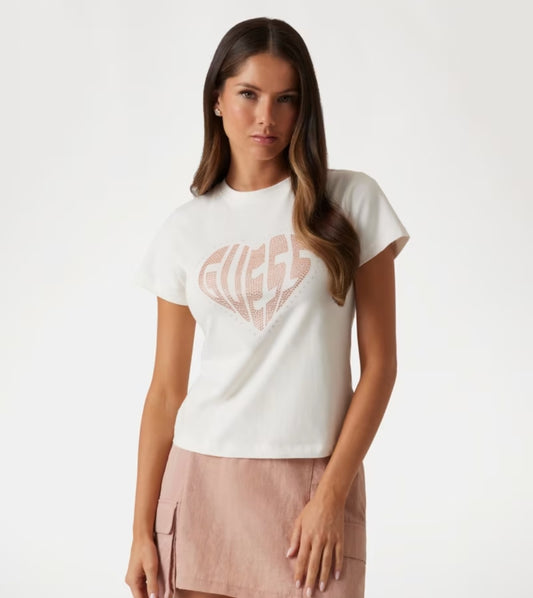 T-shirt con cuore strass