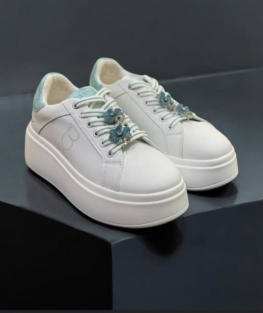 Sneakers Elettra con fiori Bianco/Verdino