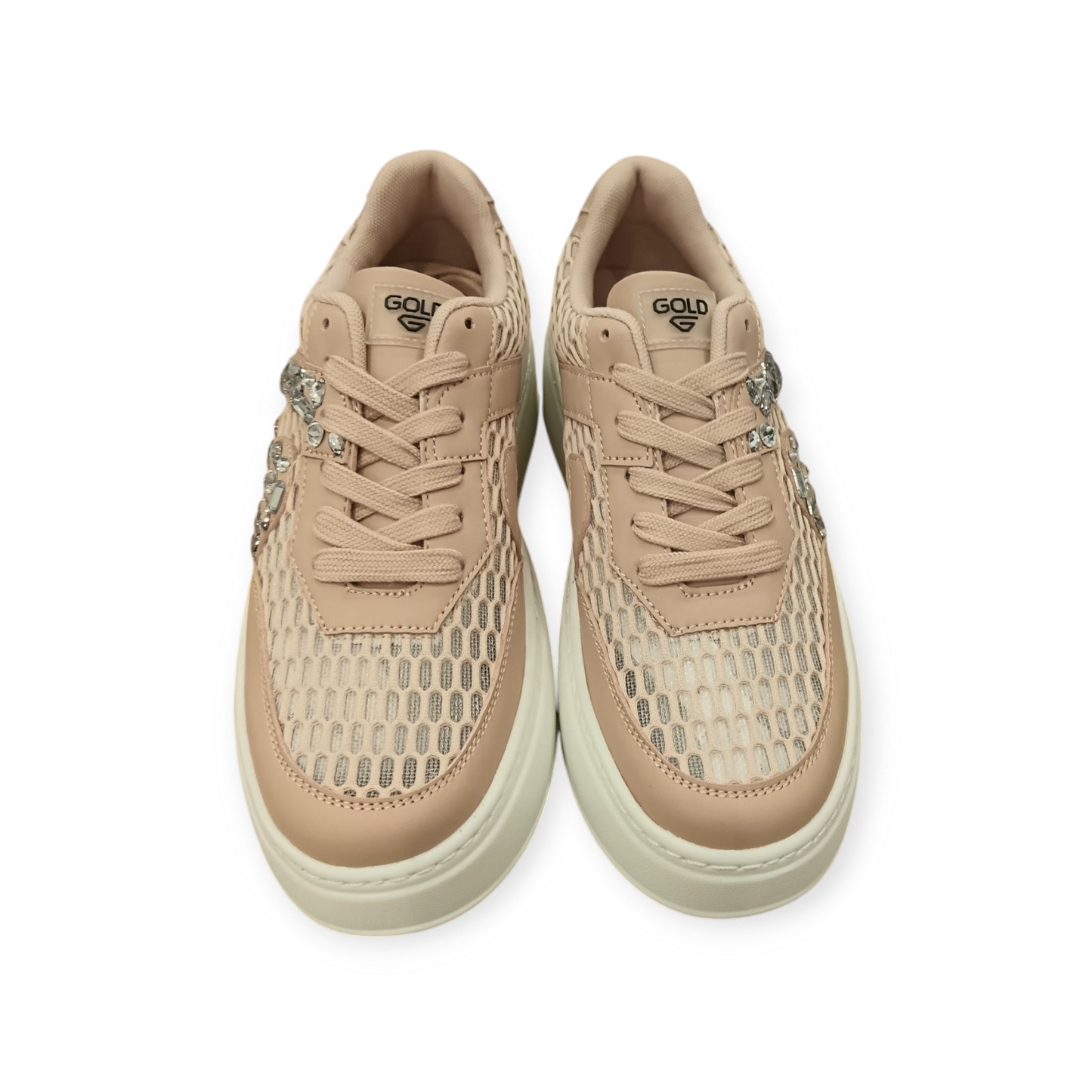 Sneakers effetto rete con strass rosa