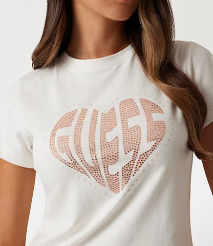 T-shirt con cuore strass