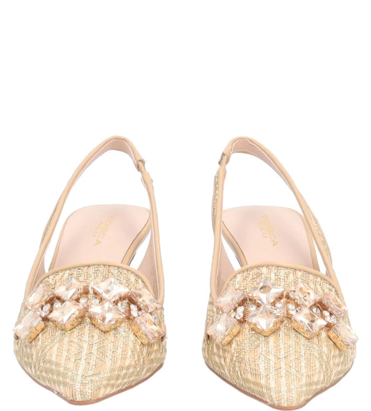 Slingback raffia e strass oro