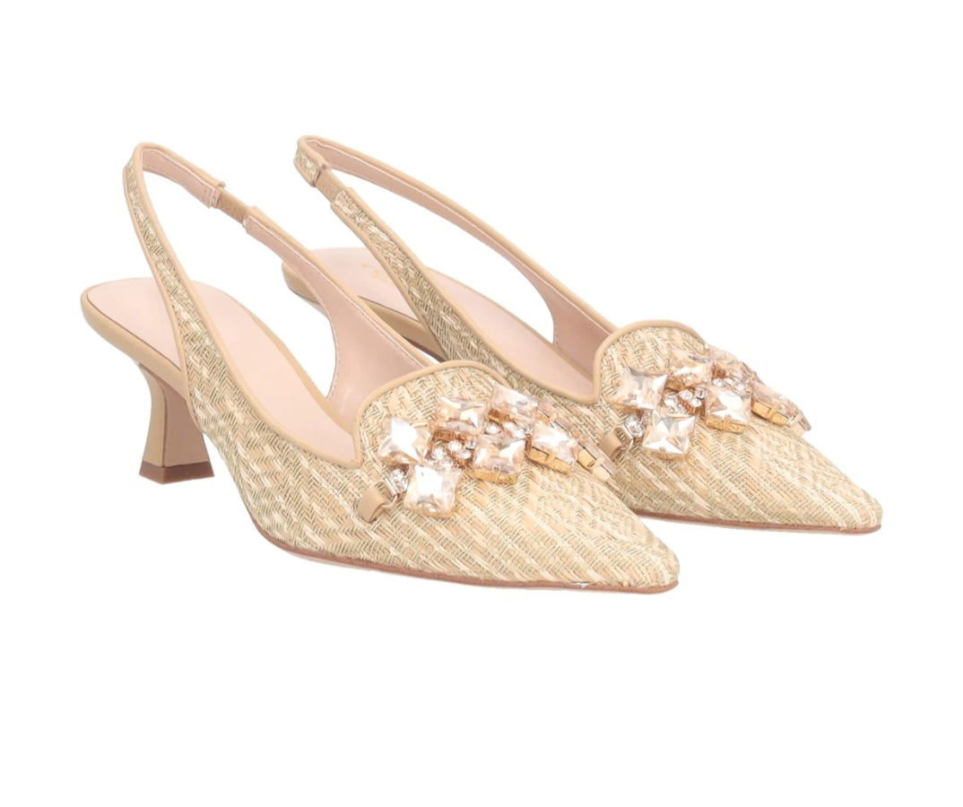 Slingback raffia e strass oro