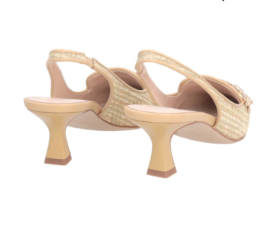 Slingback raffia e strass oro
