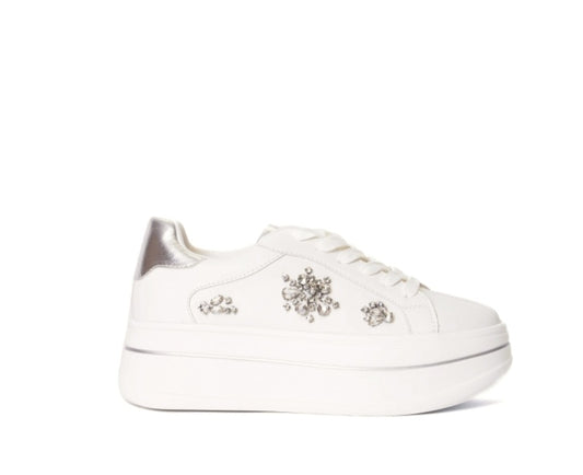 Sneachers Bianca e cristalli laterali