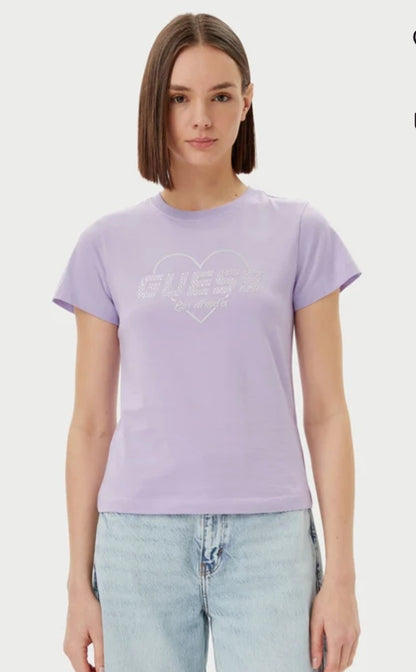 T-shirt maniche corte con logo strass e cuore argento